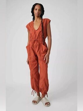 Free People FP Movement Fly By Night Onesie Rust Utility Jumpsuit